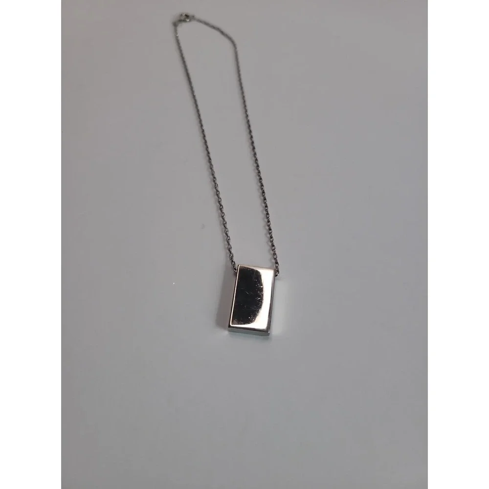 Silver Tone Rectangle Pendant Necklace Geometric Minimalist Modern Jewelry